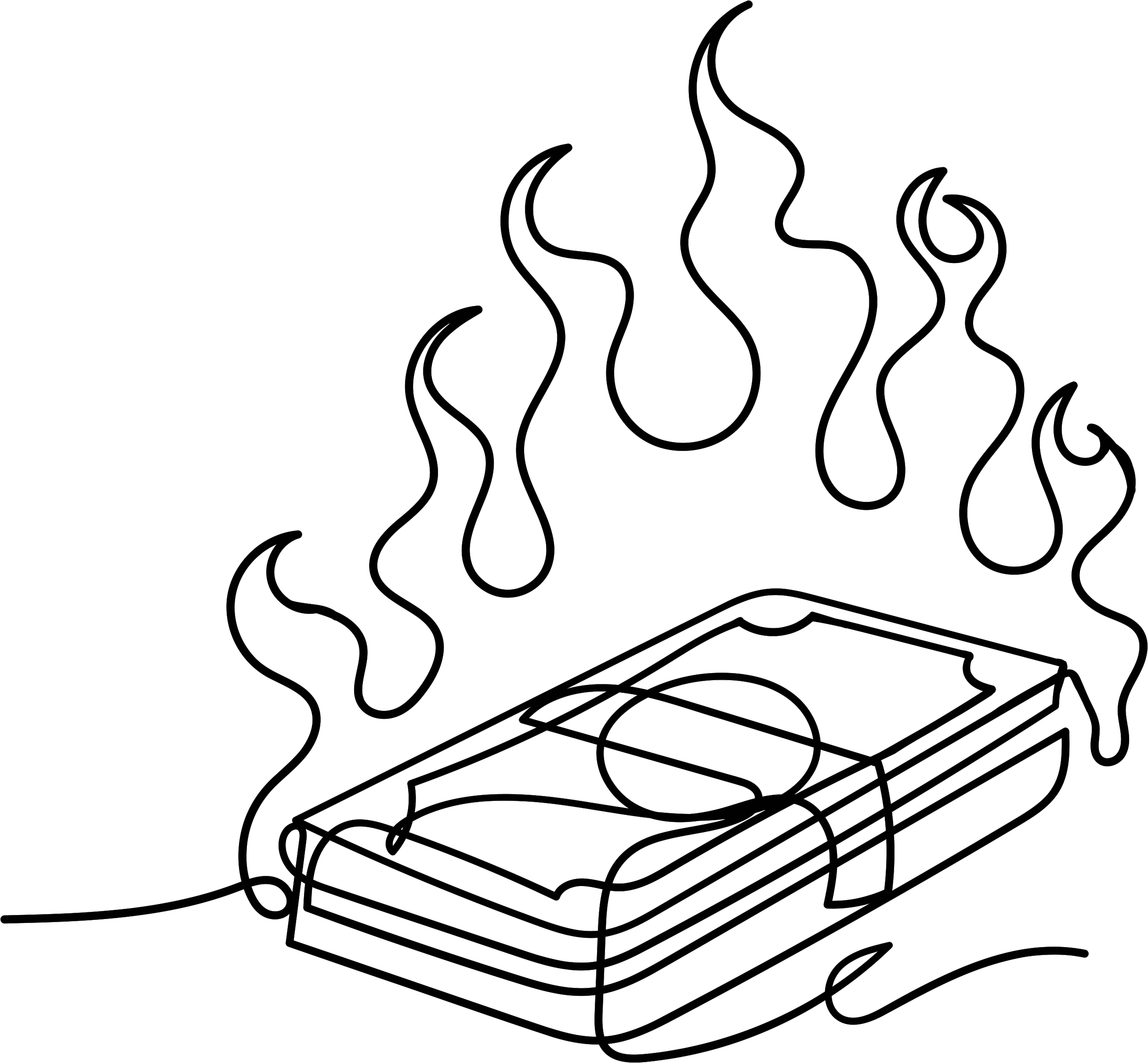 Line Illustration of money on fire