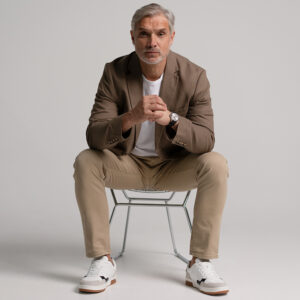 Confident founder looking straight at the camera